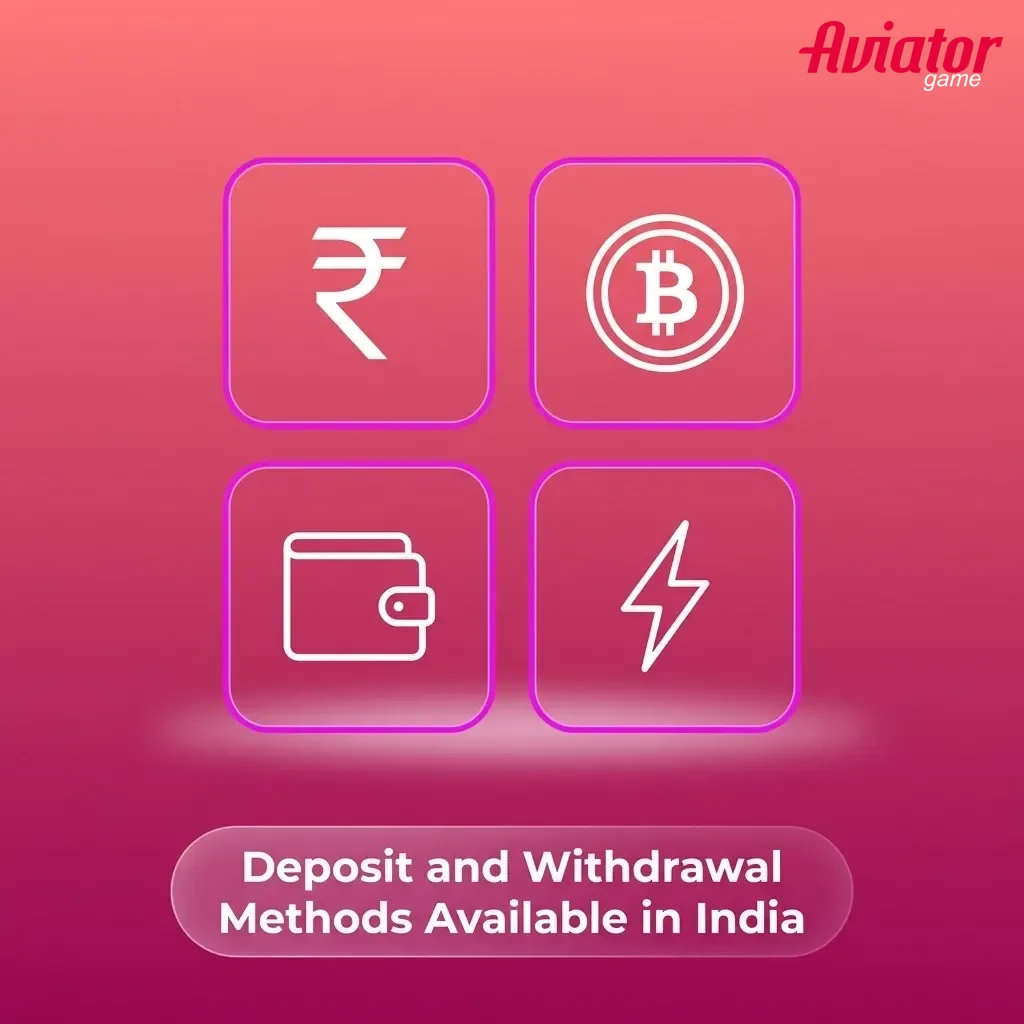 Deposit and withdrawal methods for Indian Aviator casino players including UPI, PayTM, crypto, Visa, and Mastercard